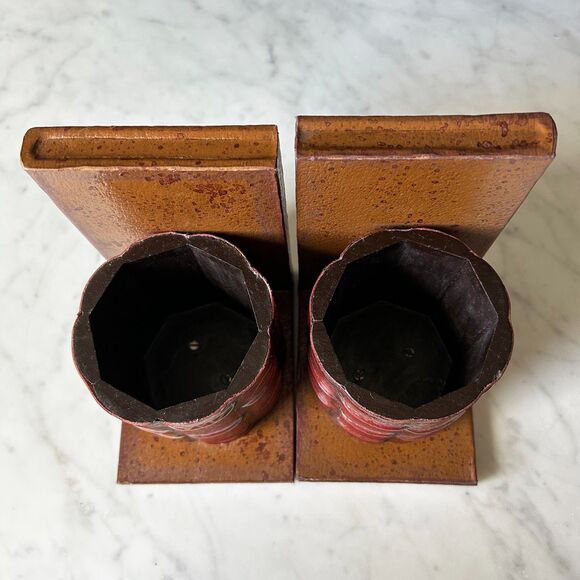 Mid Century Modern Faux Leather Bookends with Pen Cup MCM Retro Office Decor - Picture 4 of 9